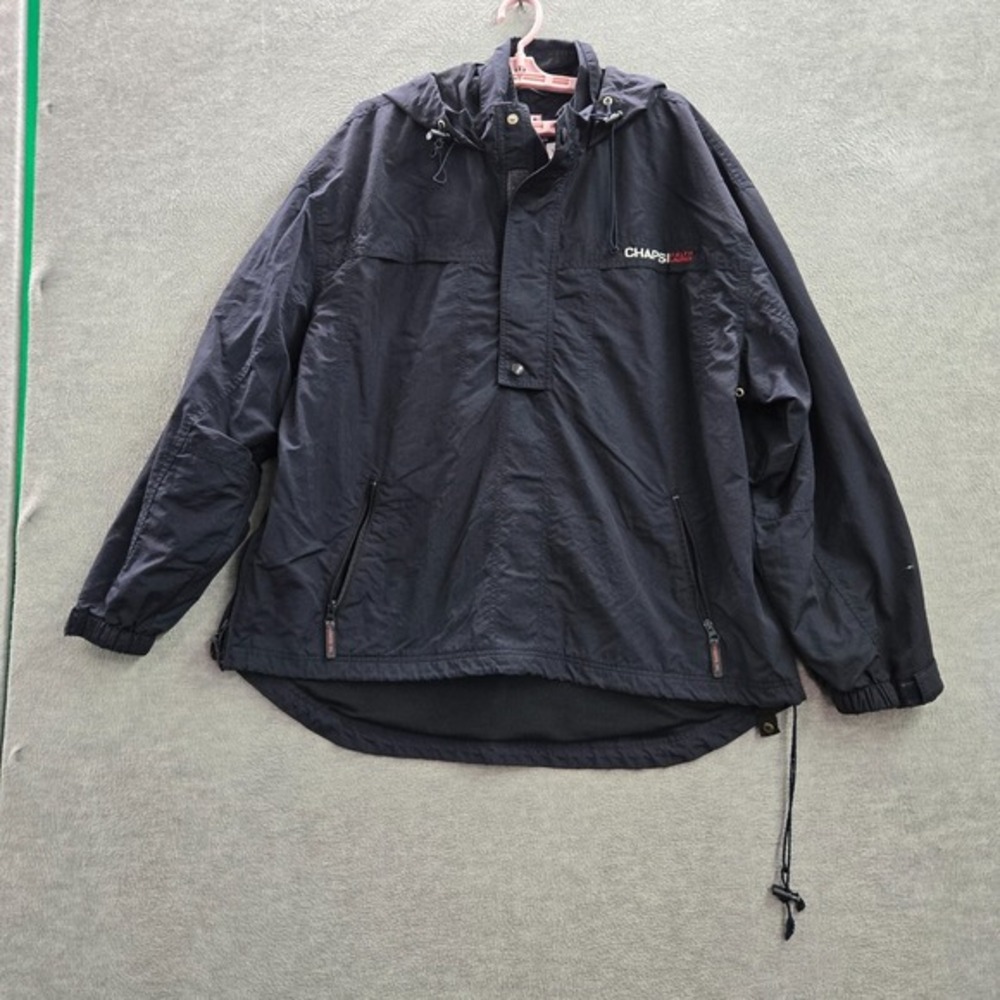 Chaps Ralph Lauren Men Jacket XL Blue Anorak Windbreaker Hoodie Pockets Nylon